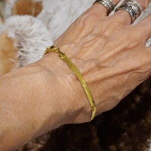 NEW GENUINE SOLID 14K YELLOW GOLD OVER STAINLESS STEEL HERRINGBONE BRACELET 8"